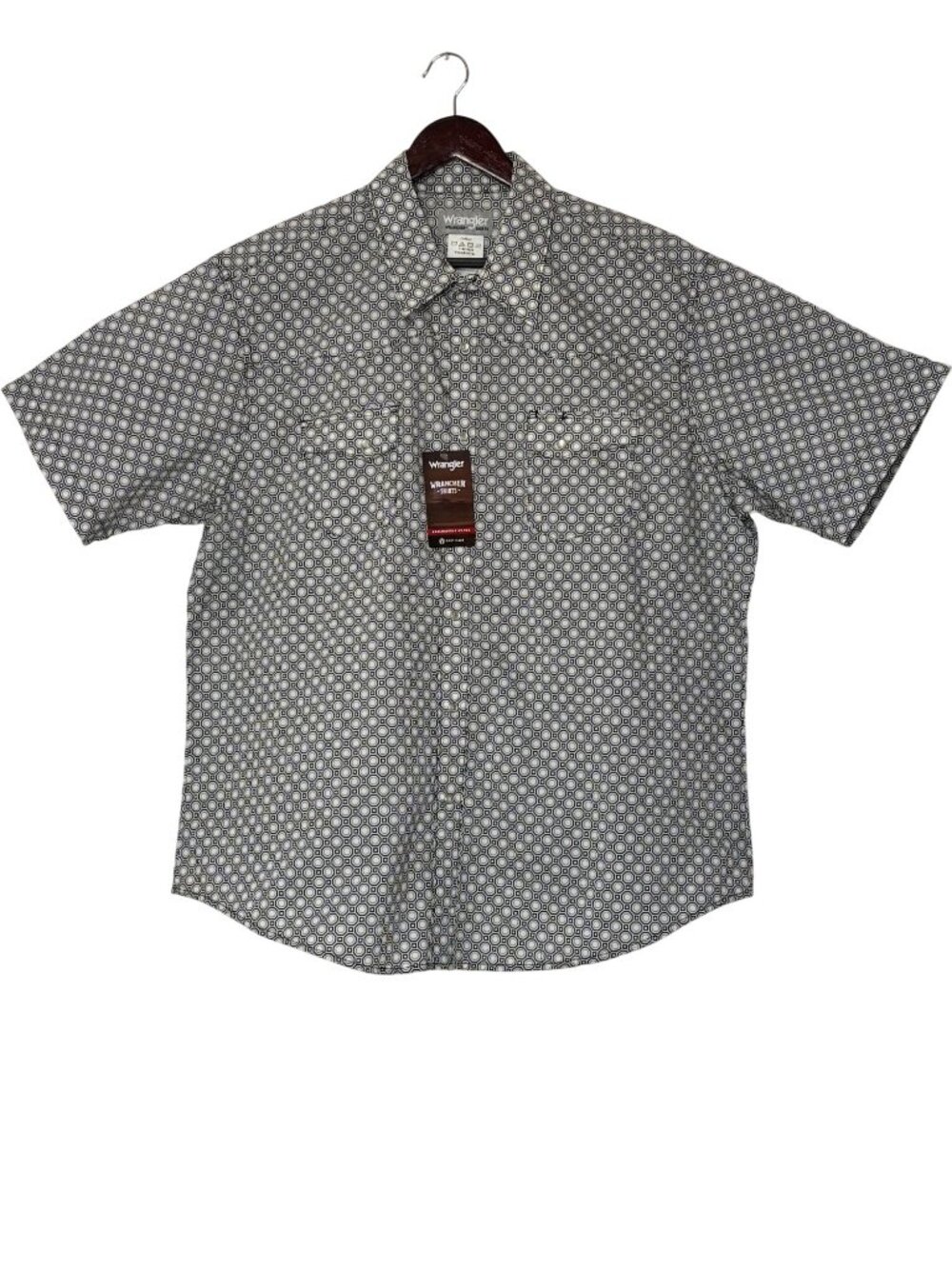 Wrangler Wrancher Men Short Sleeve Pearl Snap Shirt Geometric XXL Cowboy Western